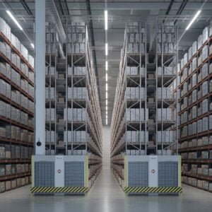 ProShip3PL's secure and scalable storage solutions in a large, well-organized warehouse, featuring climate-controlled sections and 24/7 surveillance for maximum product safety.